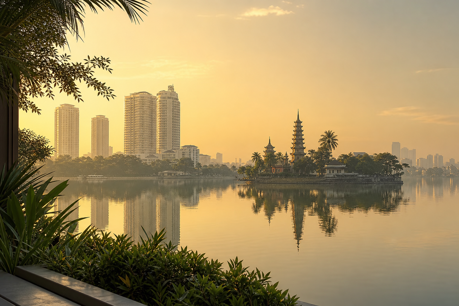 West Lake Hanoi at golden hour — KayStay Signature coming soon